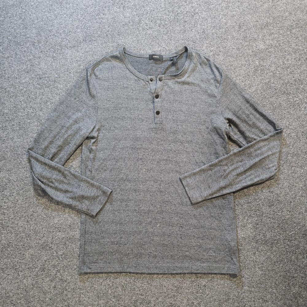Theory Shirt Mens Size Medium Gray Henley Long Sleeve Stretchy Casual Capsule